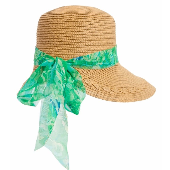 Straw Hat with Scarf Trim - Picture 4 of 8